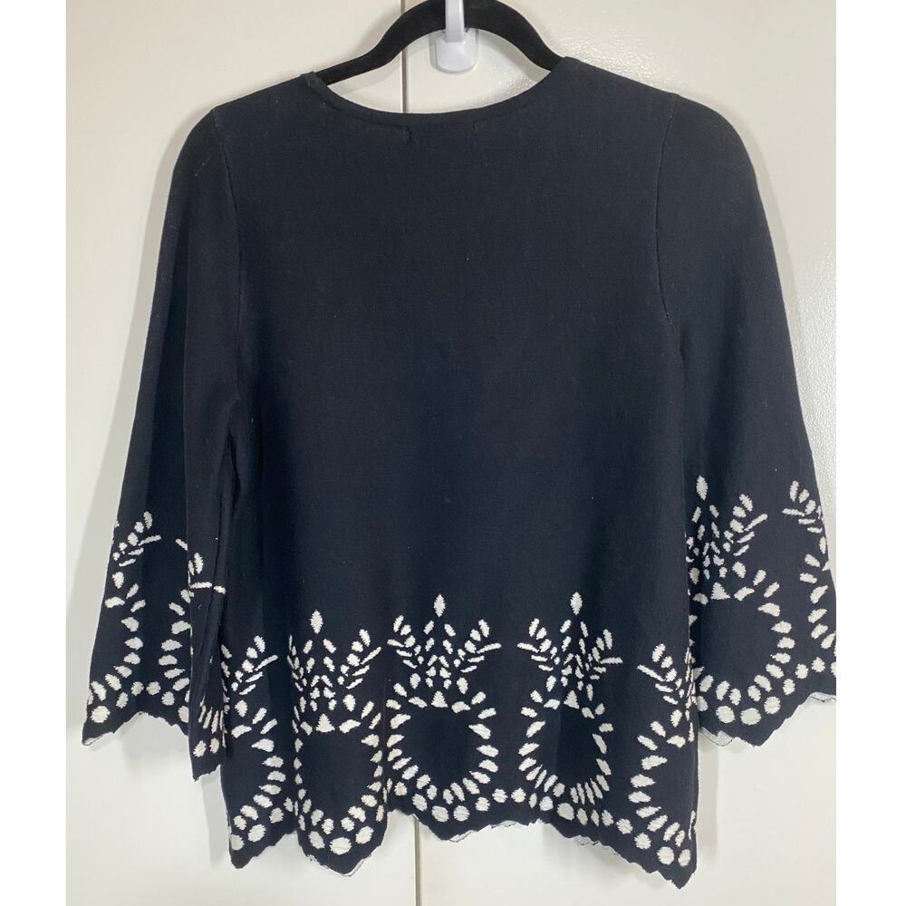 Alfani 3/4 Sleeve Black & White Pineapple Knit Cotton Blend Sweater SZ PM - Picture 6 of 7
